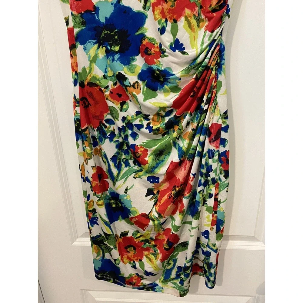 lauren ralph lauren floral ruched jersey dress Lauren Ralph Lauren Navy Blue Yellow Floral Ruched Jersey Wiggle Dress Size  14